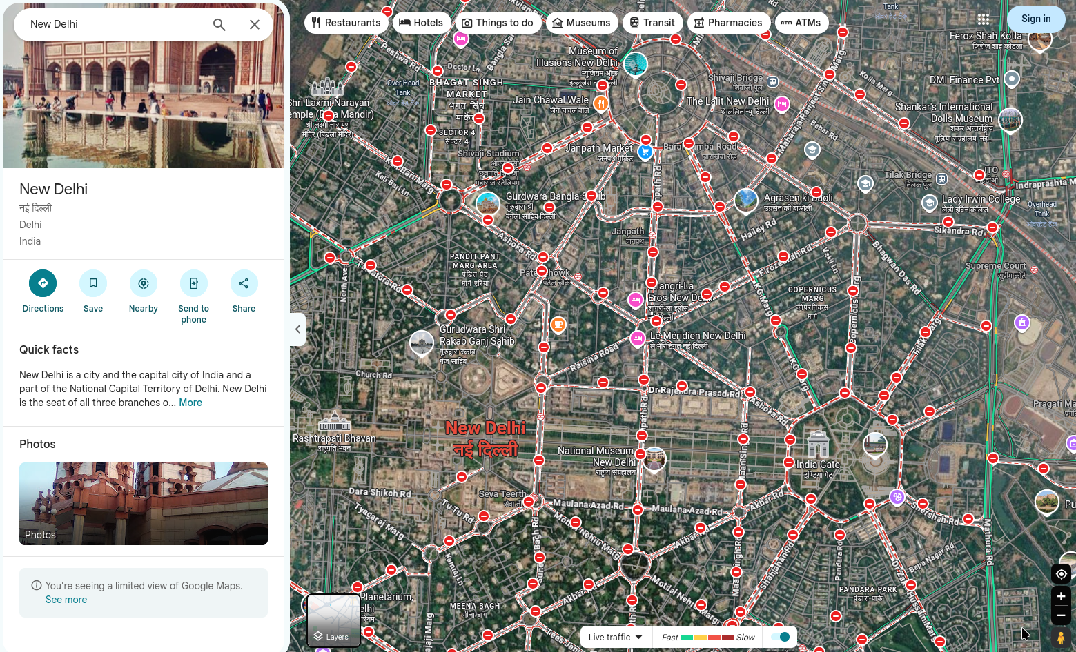 Screenshot of Google Map showing New Delhi 